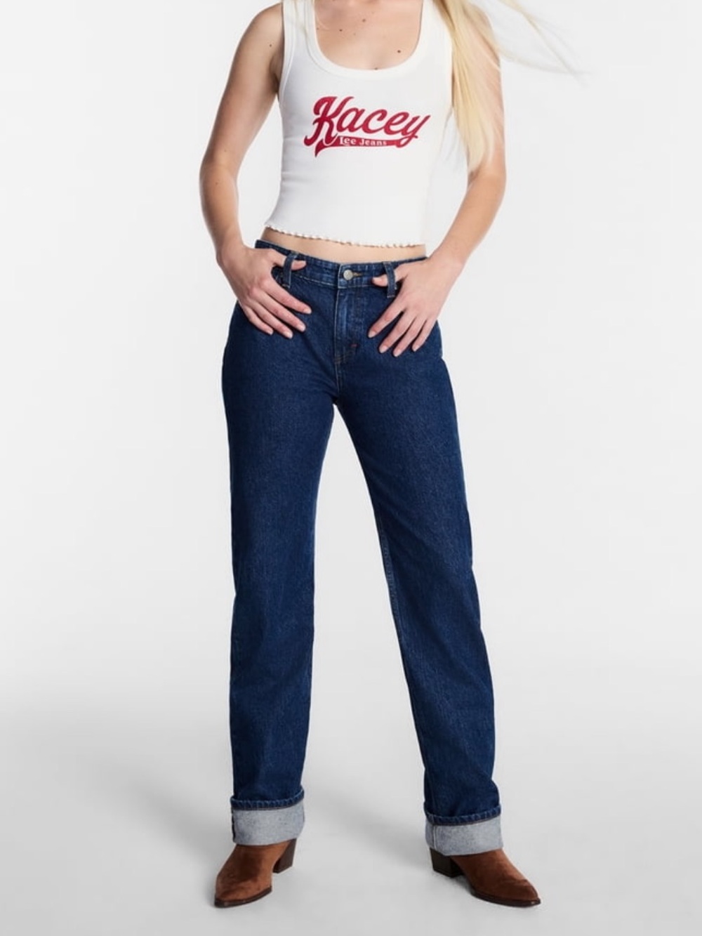 Kacey Lee Straight Leg Jeans in Dark Blue Denim